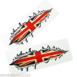 Zerrissen Metall Union Flagge Motorrad Grafik Aufkleber Abziehbilder Union Jack x 2 - Bild 1 von 3
