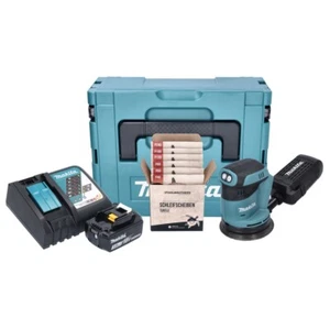 Makita DBO 180 RF1J Exzenterschleifer 18V 125mm + Akku 3 Ah + Lader + Schleifset - Bild 1 von 4