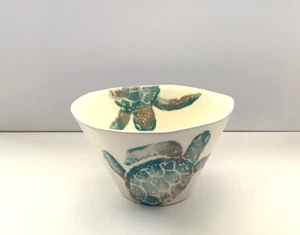NEW VIETRI Aqua Tartaruga Sea Turtle Ceramic Cereal Bowl Hand Painted Italy 6" - Picture 1 of 6