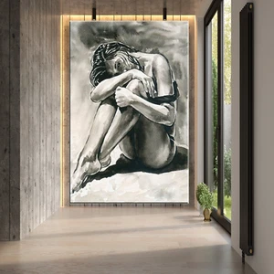 Woman W&B Abstract Art Canvas Painting Canvas Wall Art Home Decor Poster Print - Picture 1 of 14