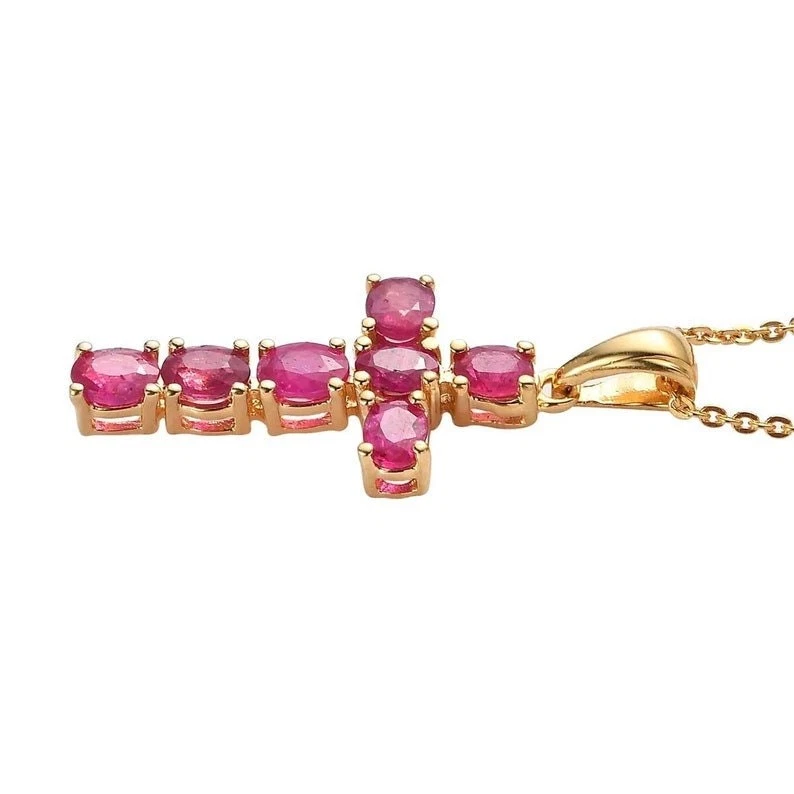 925 Silver Lab Grown Crosse Necklace July Birth Stone Pendant Wedding Women Gift - Image 1 of 3