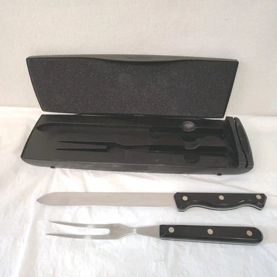 Pampered Chef Knife & Fork Carving Set w Built-In Sharpener Case Stainless Steel - Image 1 of 4