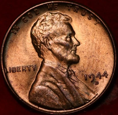 Uncirculated Red 1944-D Denver Mint Copper Lincoln Wheat Cent - Image 1 of 2