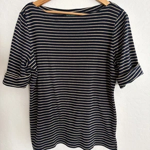 Ralph Lauren Top Damen XL Maritim Gestreift Navy Gold Metallic U-Boot Ausschnitt Coastal - Bild 1 von 4