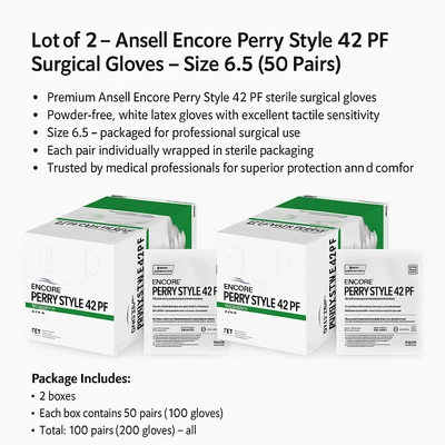 *100 pares* Guantes quirúrgicos Ansell Encore Perry estilo 42 PF talla 6,5 5711102PF Foto 1 de 3