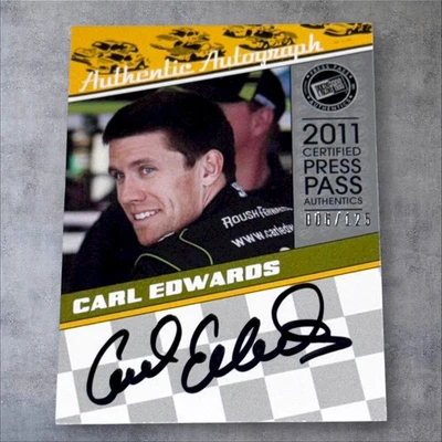 Carl Edwards PACK PULLED NASCAR HOFer signed card 2011 PRESS PASS AUTH #006/125 - Image 1 of 2