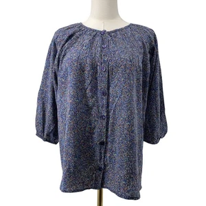 Tucker SpeckledPattern Button Up Top The Classic Blouse Blue Silk Med $295 - Picture 1 of 9