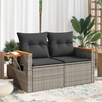 Garden Sofa Grey PE rattan, powder-coated steel, solid acacia wood - Image 1 of 4