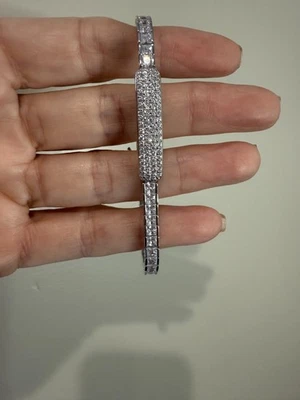 Round & Princess Plaque Style CZ  925 Silver Tennis Bracelet 7.5" 15.2 gr - Image 1 of 4