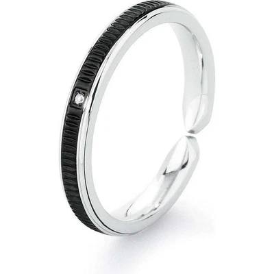 Anello Uomo S’Agapò SFN33E Acciaio Nero Zirconi Taglia 27 Originale - Immagine 1 di 2