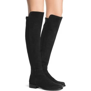 Stuart Weitzman 5050 Overknee Stiefel Wildleder Blockabsatz flach schwarz, Größe 7 - Bild 1 von 15