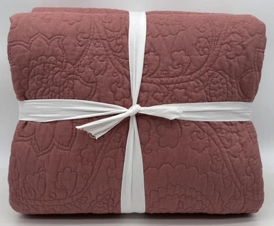 Edredón Pottery Barn Belga Lino Puntada Floral COMPLETO/QUEEN ~ Palo de Rosa Foto 1 de 2