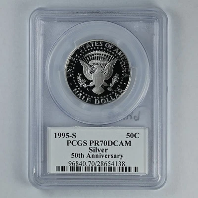Medio dólar Kennedy 1995-S prueba de plata 50c graduación profesional PR70DCAM 50 aniversario JFK Foto 1 de 2