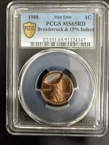 1988 1 C ERROR PCGS MS65RD Broadstruck & 15 % Indent #9 - Picture 1 of 7
