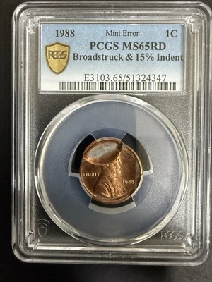 1988 1 C ERROR PCGS MS65RD Broadstruck & 15 % Indent #9 - Image 1 of 4