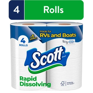 Scott Rapid-Dissolving Toilet Paper for RVs & Boats, 4 Double Rolls - Picture 1 of 7