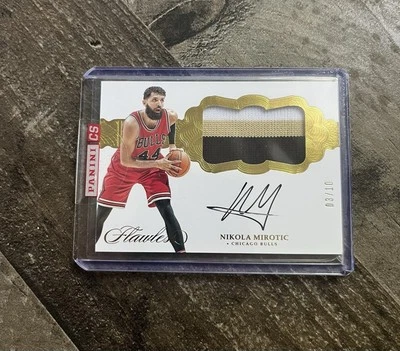 2016-17 Flawless Nikola Mirotic Horizontal Gold /10 Patch Auto Game Worn Bulls - Image 1 of 4