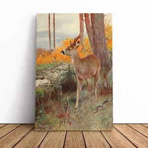 Vintage W Kuhnert Roe Deer Canvas Wall Art Print Framed Picture Dining Room - Picture 1 of 7