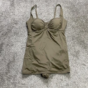 Jantzen One Piece Swimsuit Womens 14 Sage Green Stretch A Line Padded Gems Beach - Picture 1 of 12