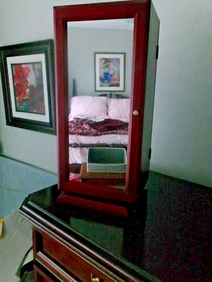 LORI GREINER CHERRY WOOD MAKE-UP ORGANIZER WITH MIRRORS AND SWIVEL BASE - Image 1 of 4