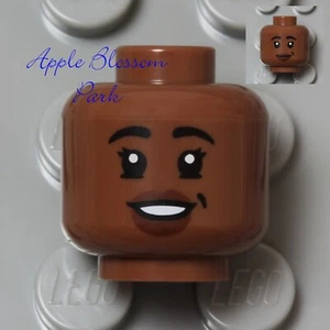NEU LEGO weiblich dunkelbraun FLEISCH MINIFIGUREN KOPF - Mädchen Lächeln mit schwarzen Augenbrauenhaaren - Bild 1 von 9
