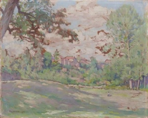 Paysage de CHATEAU-LARCHER dans la Vienne Peinture de Edouard ANSALONI né 1878 - Picture 1 of 4