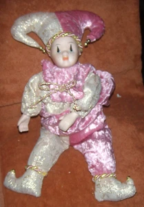 Karneval SPIELUHR Narr HARLEQUIN Puppe Porzellan Gesicht, 13" PORZELLANKIND - Bild 1 von 1