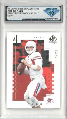 2014 Sp Authentic DEREK CARR #FW-17 Future Watch Gold /99 💎 DSG 10 Gem Mint - Image 1 of 2
