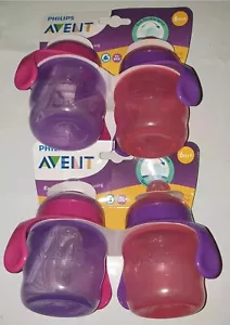 2x 2-pack Philips Avent My Easy Sip Cup 200ml - 4 Total (Pink+Purple) with Grips - Picture 1 of 6