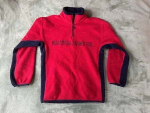 Vintage 90’s Nautica Jeans Co 1/4 Zip Fleece Sweater Red Navy Boys Sz S 8-10 - Picture 1 of 12
