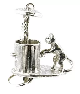 STERLING SILVER MOVING CAT IN DUSTBIN CHARM - Picture 1 of 3