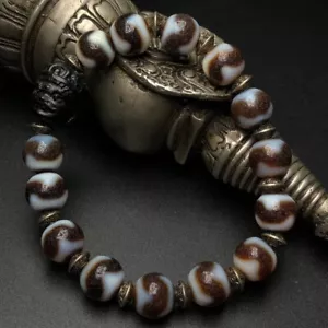 Exquisite Magical Tibetan DZI Bead Old Agate *Tiger tooth/Shentuolin* Bracelet t - Picture 1 of 9
