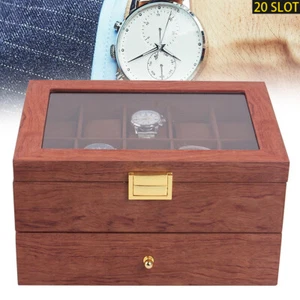 20-Slot Wooden Organizer Jewelry & Watches Display Case Storage Box with Drawer - Bild 1 von 13