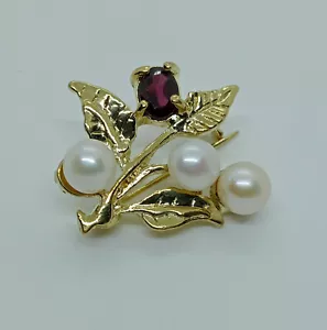Vintage Fresh Water Pearl and Garnet Brooch - Picture 1 of 3