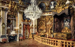 Castillo Chiemsee Herrenwörth Herrenchiemsee color AK ~1910 dormitorio suntuoso - Imagen 1 de 2