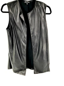 Slinky Brand Faux Leather Vest with Pockets (443520-K) Size XS Black Open Front - Picture 1 of 7