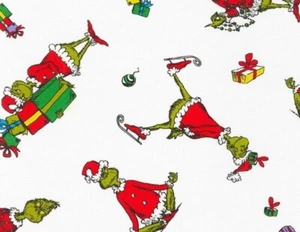 How The Grinch Stole Christmas Fabric 100%Cotton 1 yd*BTY!White/Multi•Fast Ship - Picture 1 of 3