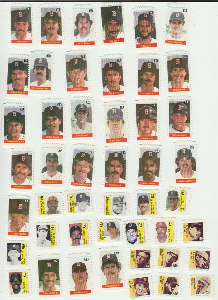 1983 Boston Herald Red Sox марки набор перерыв одиночные - Boggs, Yastrzemski, Williams - Изображение 1 из 1