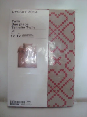 IKEA RYSSBY Twin Duvet Cover Pillowcase Bed Set Beige Red Hearts Made in Poland - Image 1 of 4