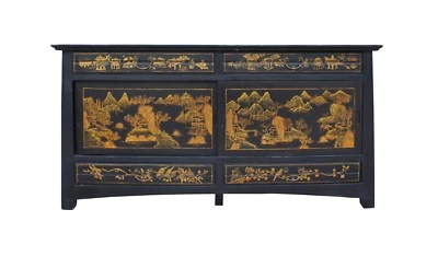 Aparador gráfico dourado chinês alto credenza console mesa TV gabinete cs3509 - Imagem 1 de 4