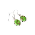 925 Solid Sterling Silver Green Copper Turquoise Hook Earring-1.2 Inch J510