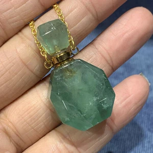1pc Green fluorite heart Perfume bottles Natural quartz crystal necklace pendant - Picture 1 of 12