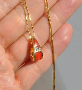 Kabana Designer 14k Solid Gold Natural Diamond & Spiny Oyster Pendant Necklace - Picture 1 of 14
