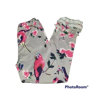 Adorable Sweetness Girl 8 Gray Floral Bird Ruffled Cuff Pants Leggings - Picture 1 of 7