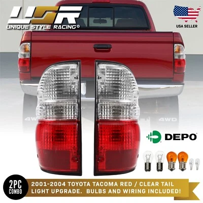 DEPO JDM Style Red / Clear Rear Tail Lights + Bulbs For 2001-2004 Toyota Tacoma Foto 1 de 4