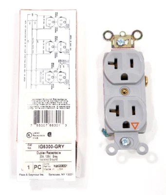 Enchufe de tierra aislado para receptáculo dúplex IG6300-GRY 20AMP 20A toma 5-20R gris Foto 1 de 4