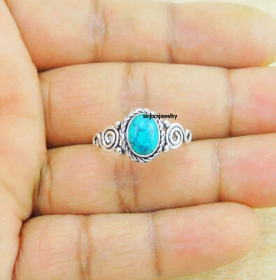 Turquoise gemstone ring 925 sterling silver handmade Gift US size 5 to 10 - Image 1 of 4
