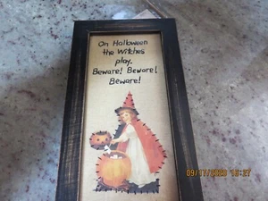FRAMED EMBROIDERED WITCH-"ON HALLOWEEN THE WITCHES PLAY-BEWARE-BEWARE....-#R2-1 - Picture 1 of 24