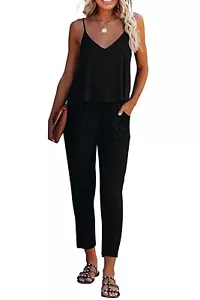 PRETTYGARDEN Women's Summer Casual Jumpsuits Wrap V Neck Sleeveless Medium - Picture 1 of 6