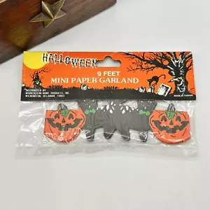Vtg Halloween Black Cats & Pumpkin Jack O Lantern Mini Paper Garland 9ft NIP 90s - Picture 1 of 10